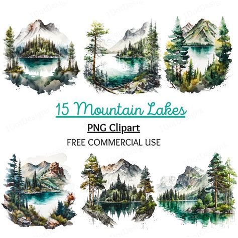 Watercolor Mountain Lake Clipart Bundle Mountains Png Watercolor