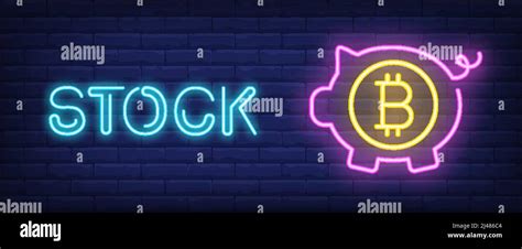 Stock Vector Illustration In Neon Style Text Pink Piggy Bank With