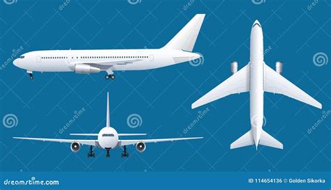 Airplane on Blue Background. Industrial Blueprint of Airplane. Airliner ...