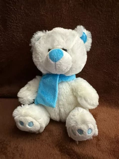 Cuddles Collection Card Factory White Bear With Blue Nose Soft Toy Plush £8 99 Picclick Uk