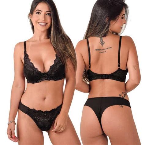 Kit 5 Conjuntos Lingerie Feminina Atacado de Calcinha Fio duplo e Sutiã bojo Triangular cós