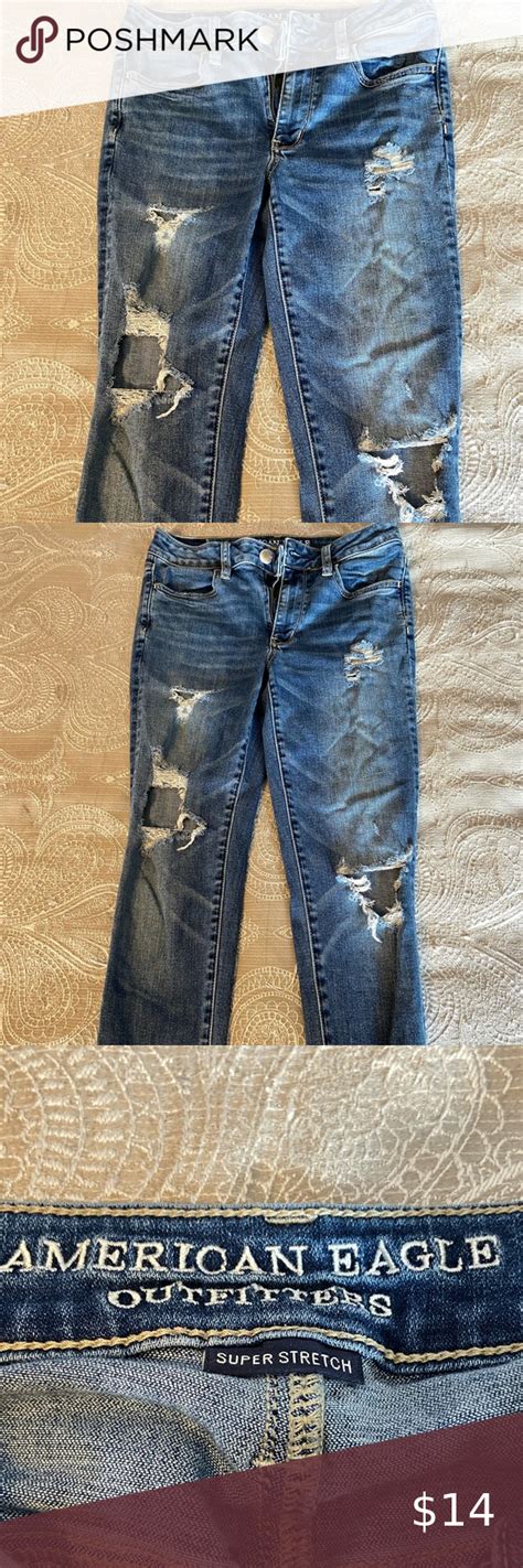 American Eagle Ripped Jeans Blue Skinny Jeans Barely Worn With Ripped