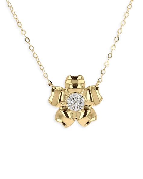 Moon And Meadow 14k Yellow Gold Diamond Flower Pendant Necklace 18