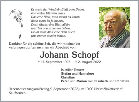 Trauer Johann Schopf 03 09 2022 Teckbote Trauerportal