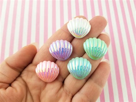 5 Assorted Pastel Seashell Cabochons Iridescent Seashells Etsy Etsy