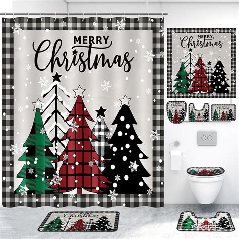 Amazon Layhit Pcs Christmas Shower Curtains Set With Non Slip