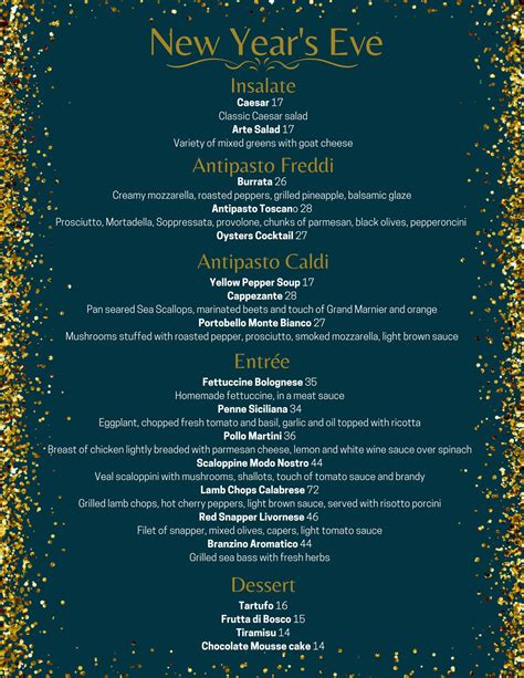 New Year’s Eve Menu – Arte Restaurant