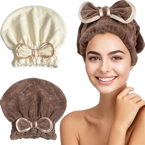 Jseng Microfiber Hair Towel Caps For Women With Cute Bowtie