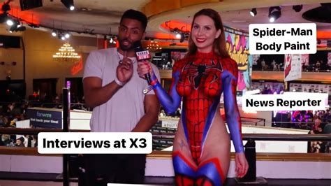 Naked News Reporter Interviews In Spider Man Body Paint Cosplay At X3