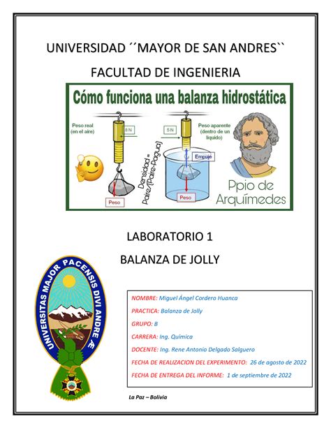 Informe 1 FIS 102 Balanza DE Jolly UNIVERSIDAD MAYOR DE SAN ANDRES