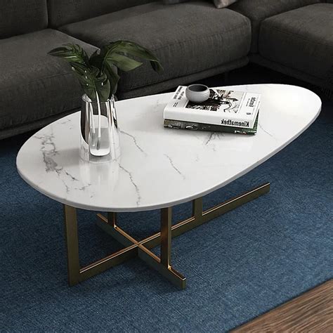 Modern White Coffee Table With Marble Top Metal Frame