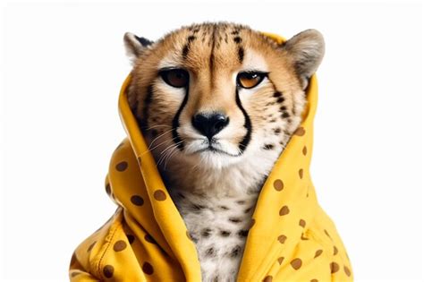 Premium AI Image | a cheetah in a yellow robe is looking at the camera