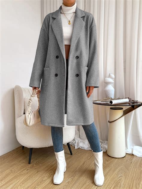 Lapel Neck Drop Shoulder Double Breasted Overcoat Online Store