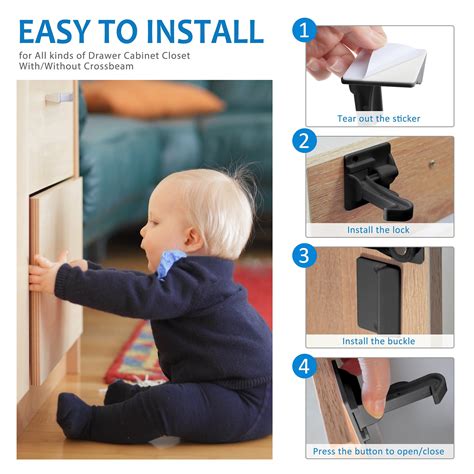 10 Pack Child Safety Cabinet Locks No Drill Baby Child Proof Cabinet Latch for Cabinet Drawer, Black