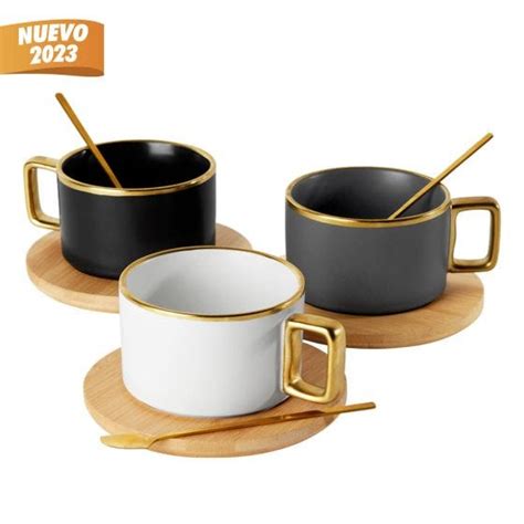 PROMODEPOT PENINSULA TAZA DE CERAMICA CON BASE DE BAMBU Y CUCHARA