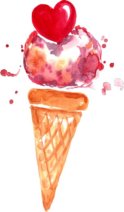 Download Watercolor Ice Cream Cone With Heart