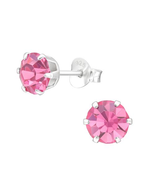 Aros De Plata Con Cristal Rosado Mm