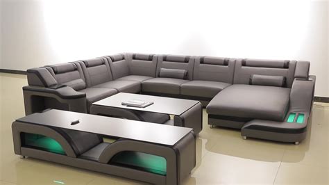 Living Room Leisure Sectional Black Leather Sofa Furniture Set View