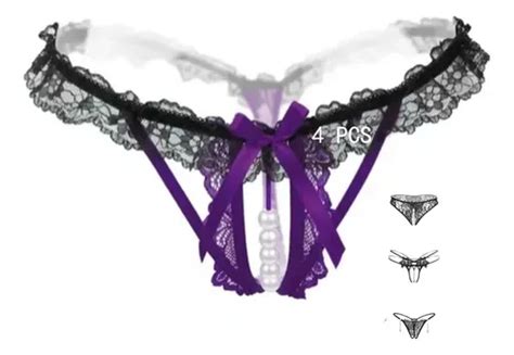 4 Pcs Panty Tanga Sexy Encaje Bikini Lencería Meses sin interés
