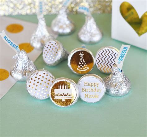 108 Personalized Metallic Foil Birthday Hersheys Kisses Labels Party Favors Personalized