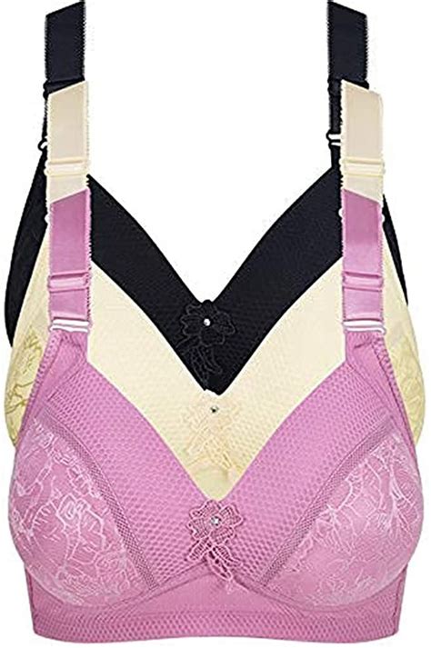 Gai Yi 3 Pack Bras For Women All Day Comfort Bra No Wire Jacquard And Mesh Light Padded Bra A