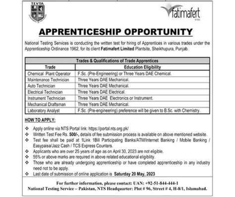 Fatima Fertilizer Apprenticeship 2023 Apply Online For Nts