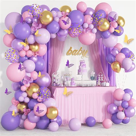 ASONE Purple Pink Butterfly Balloon Garland Arch Kit, Butterfly Baby Shower Decorations for Girl ...