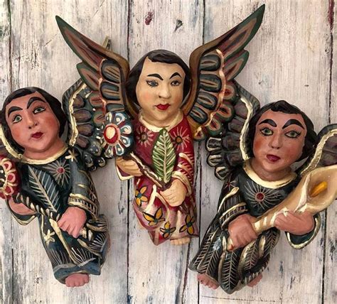 Carved Wood Angels | Abstract face art, Mexican folk art, Angel art