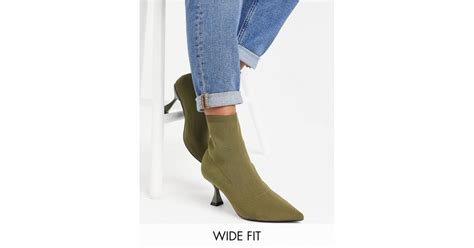 Asos Wide Fit Bali Kitten Heel Sock Boots In Green Lyst