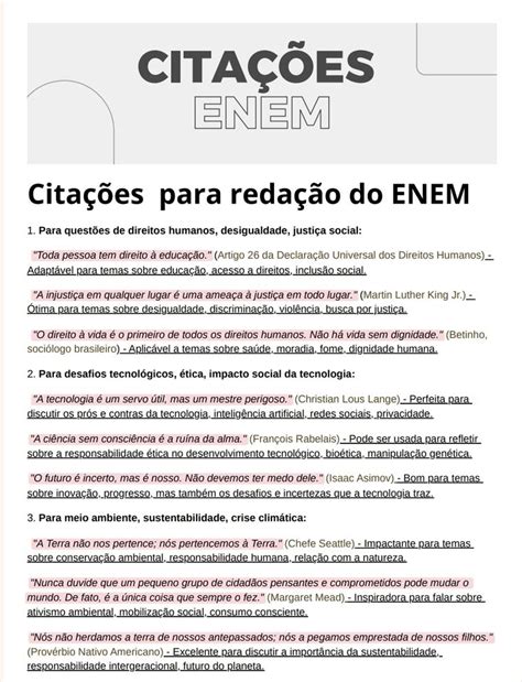 citações para redação do Enem | Citações coringas, Enem, Resumos enem