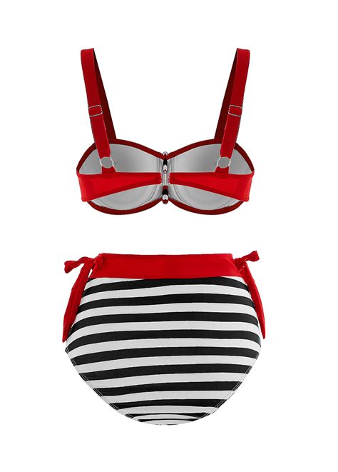 Color Block High Waisted Stripe Print Bikini Set Rosewe USD 35 98