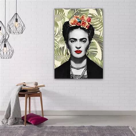 Cuadro Canvas Premium Frida Kahlo Fondo Palmas Meses Sin Intereses