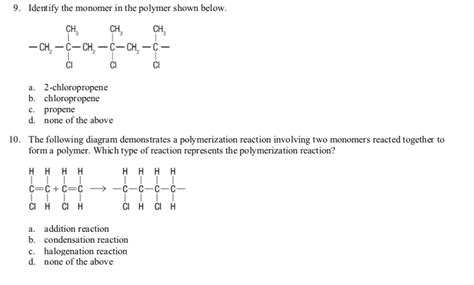 Solved Awnser Question 9 And 10 9 Identify The Monomer In The