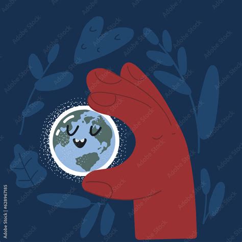 Cartoon Vector Illustration Of Hands Holding Planet Earth Close Up