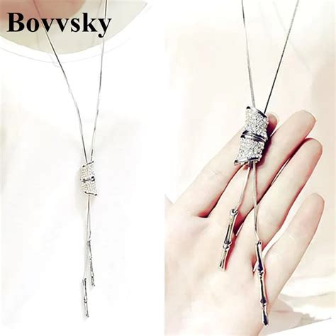 Bovvsky Punk Long Women Necklaces Fashion Bamboo Pendant Necklace Gold