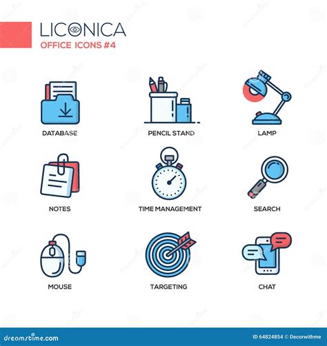 Sistema De La L Nea Moderna Iconos Y Pictogramas Planos De La Oficina