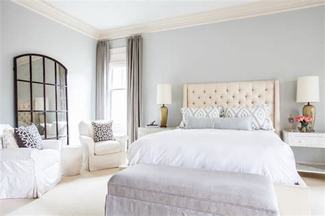 Cream Tufted Headboard Transitional Bedroom Sherwin Williams