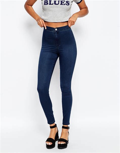 Lyst Asos Rivington High Waist Denim Jeggings In Debbie London Blue