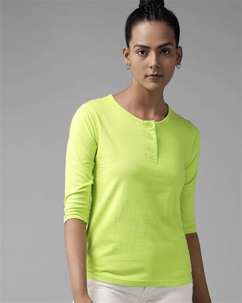 Buy Womens Green Henley T Shirt Online At Bewakoof