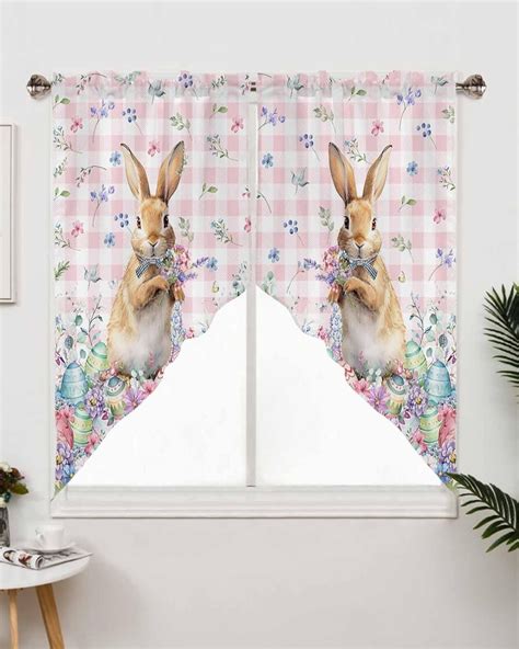 Easter Swag Valance Curtains Cute Bunny Flower Eggs Pink Buffalo Rode