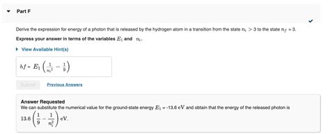 Solved Express Your Answer In Terms Of Ni And The Rydberg