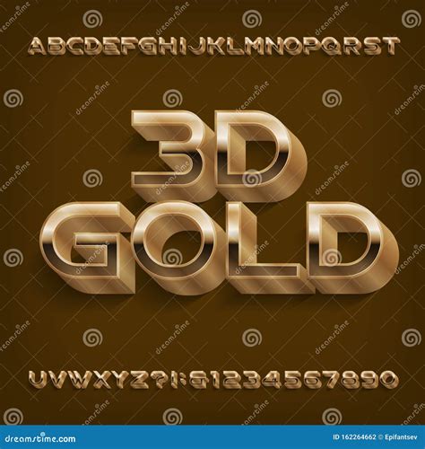 D Gold Alphabet Font Golden Letters And Numbers With Shadow Stock