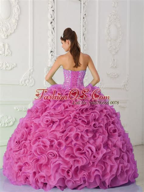 Ball Gown Strapless Organza Beaded Hot Pink Sweet 16 Dresses