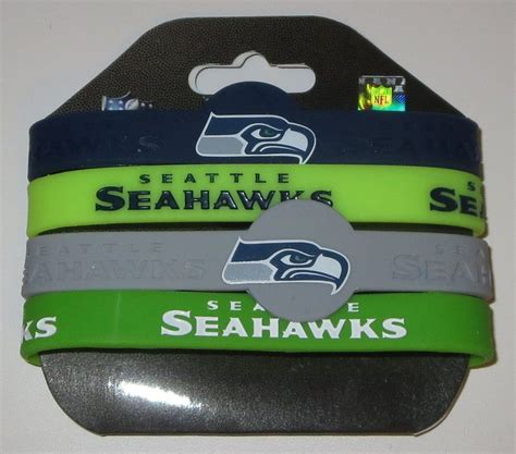 Seattle Seahawks Bracelets Set Of 4 Silicone New Blue Gray Green Yellow