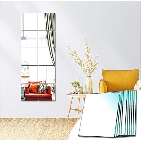 Sqinor Self Adhesive Mirror Tiles Wall Mirrors Glass Square Stick On