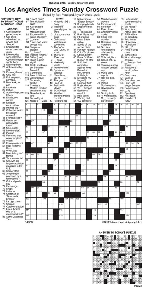 Los Angeles Times Crossword Puzzle Printable