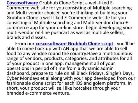 PPT COSCOSOFTWARE GRUBHUB READY MADE CLONE SCRIPT PowerPoint