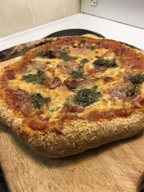 Prosciutto Parmesan Pesto On A Whole Wheat Crust Cooked On Stone At