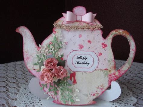 Handmade Birthday Card Teapot Card Pink Flower Card Shabby Chic Card