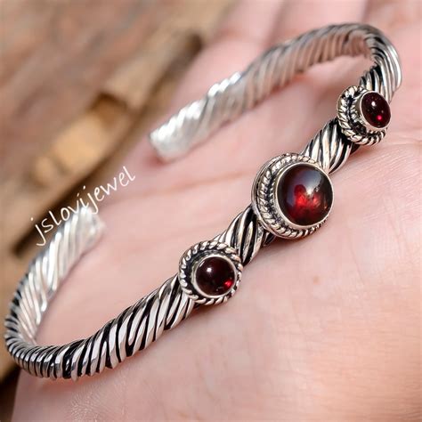 Mozambique Garnet Wire Wrapped Cuff Handmade Cuff Sterling Silver